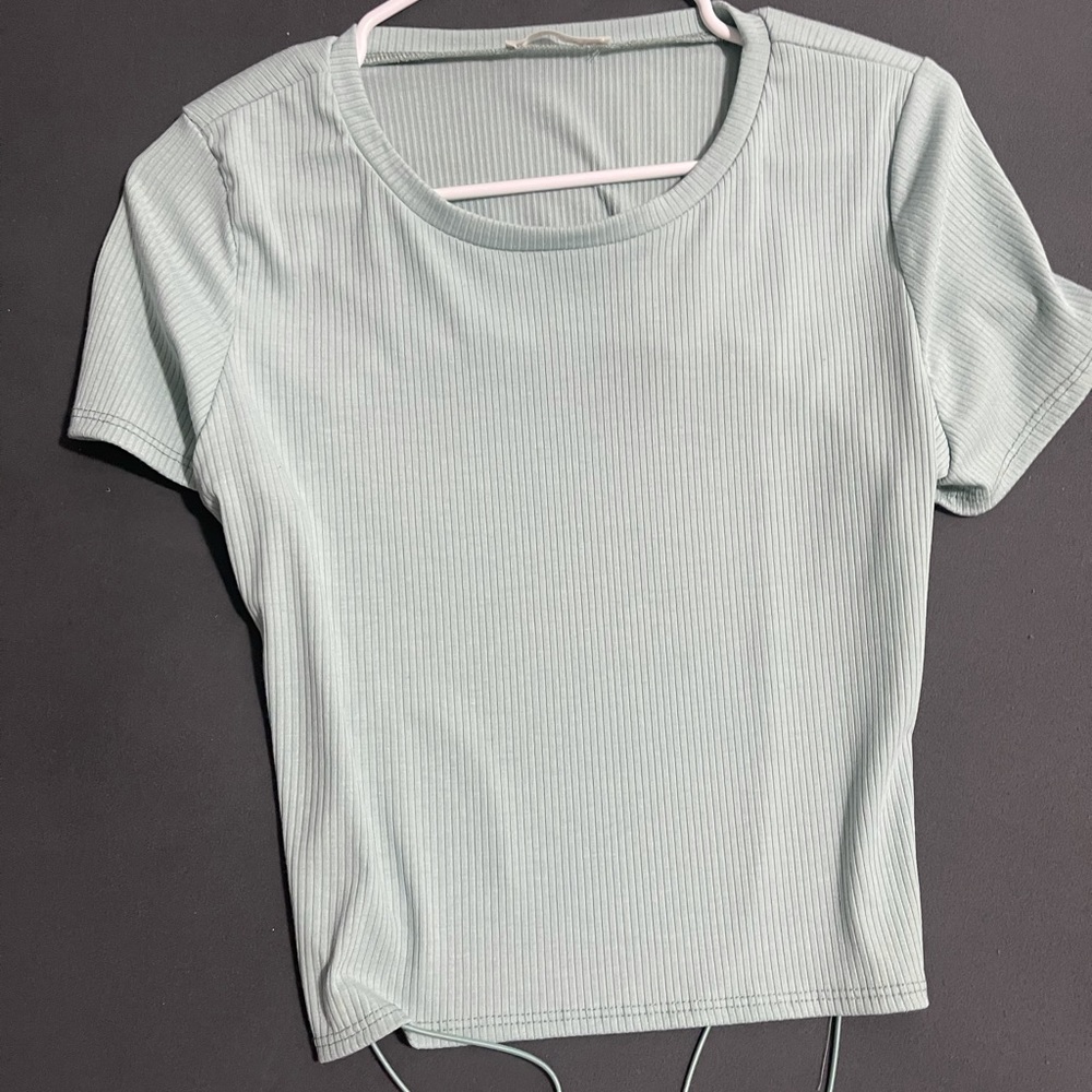 sage green open back crop top